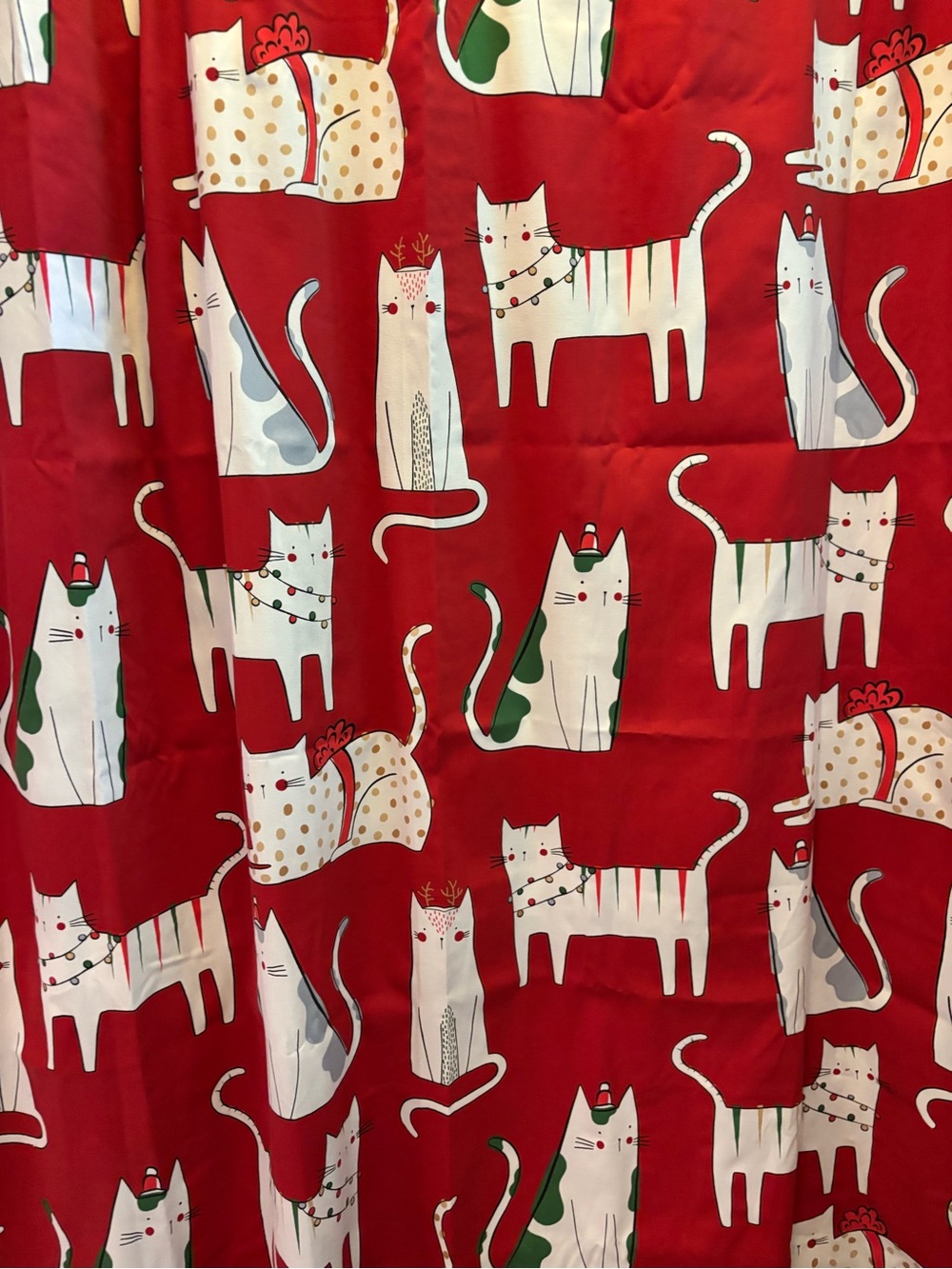 Jingle & Joy Seasonal- Christmas Cats Fabric Shower Curtain-Red